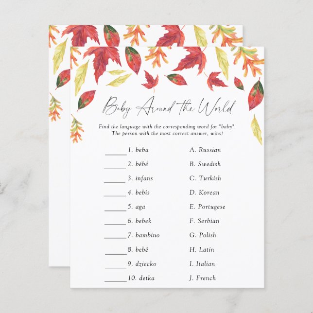 Fall leaves baby shower Baby around the world (Front/Back)