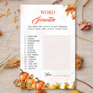 Fall Leaves Baby Shower Word Scramble Game Card
