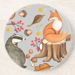 Fall Leaves Badger & Fox   Coaster
