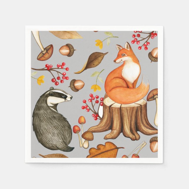 Fall Leaves Badger & Fox Paper Party Napkin (Front)