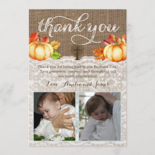 Fall Leaves Baptism Thank You for boy girl Twins Card