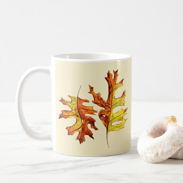 Fall Leaves Beautiful Watercolor Art Coffee Mug (With Donut)
