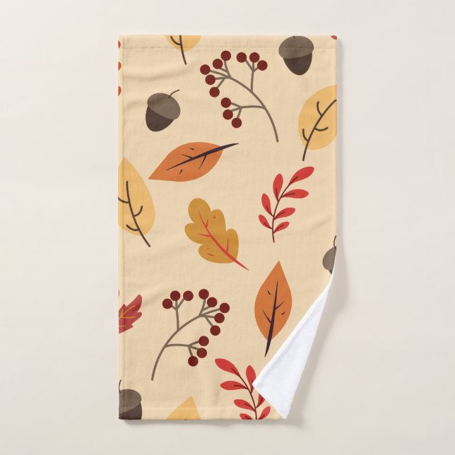Fall Leaves Berries and Acorns Autumn Pattern Hand Towel (Hand Towel)
