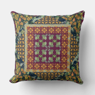 Fall Leaves,  Berries   Paisley Faux Quilt Squares Cushion