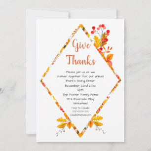 Fall Leaves & Berries Thanks Giving Dinner Invitation