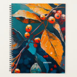 Fall leaves & berry painted Woodland autumn nature Planner<br><div class="desc">Fall leaves and rowan berry Planner. Abstract modern woodland autumn nature oil painted art in blue red orange colours.</div>