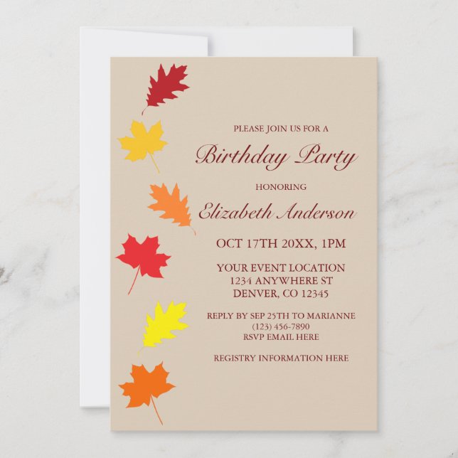 Fall Leaves Birthday Party Invitation (Front)