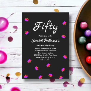 Fall Leaves Black And White Autumn 50th Birthday Invitation