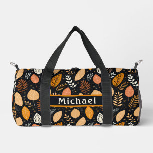 Fall Leaves Black Pattern Duffel Bag