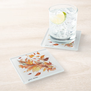 Fall leaves blown in the wind watercolor  Coaster
