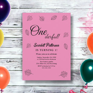 Fall Leaves Blush Pink Rustic Autumn 1st Birthday Invitation