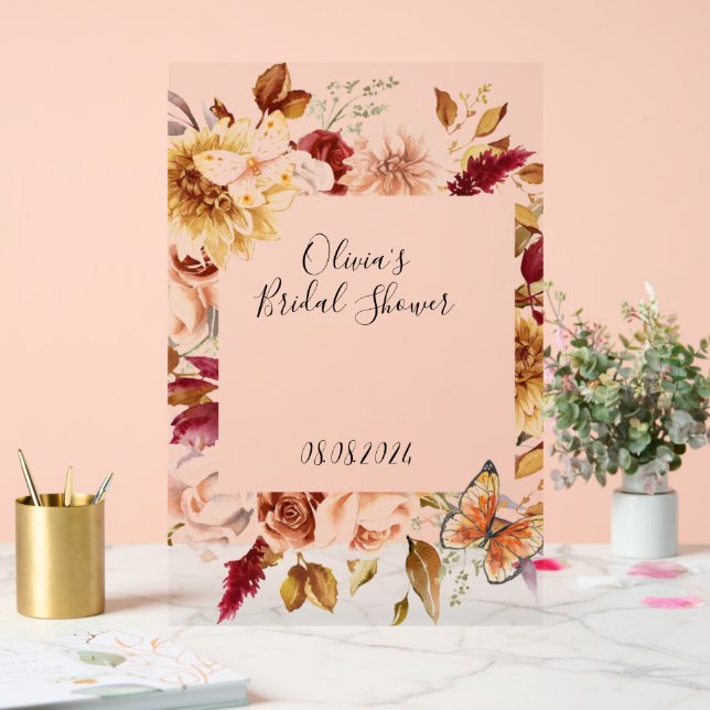 FALL LEAVES BRIDAL SHOWER ACRYLIC SIGN (Wedding)