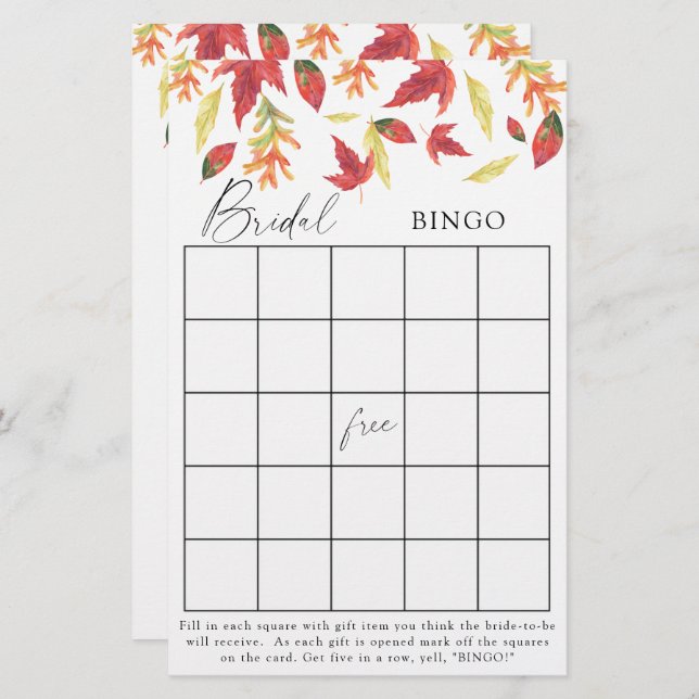 Fall leaves - Bridal shower bingo game (Front/Back)
