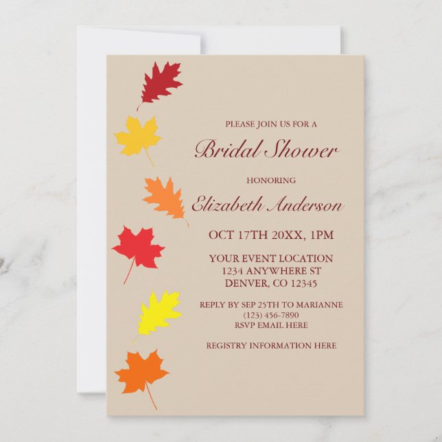 Fall Leaves Bridal Shower Invitation (Front)