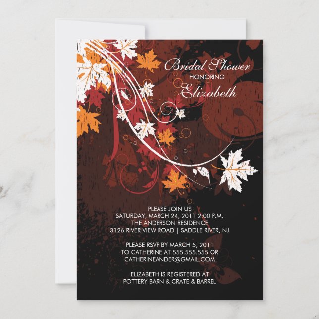 Fall Leaves Bride Bridal Shower Invitation Autumn (Front)