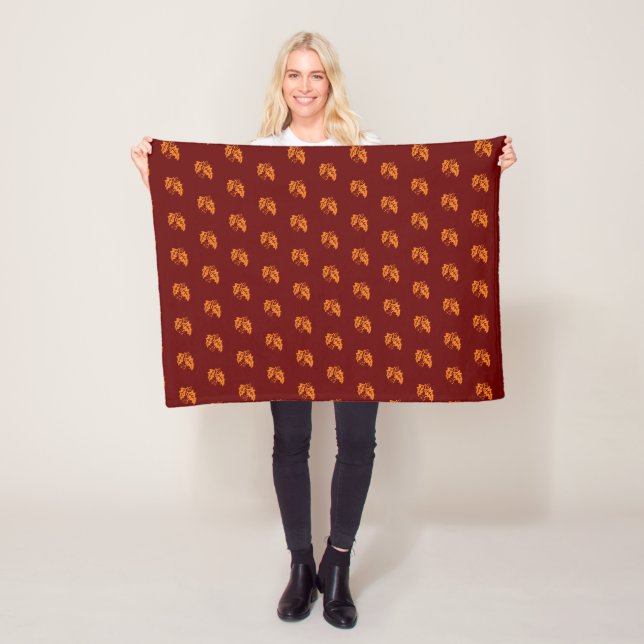 Fall Leaves BURGUNDY Orange Rustic Fleece Blanket (In Situ)