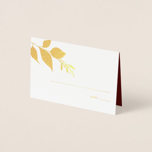 Fall Leaves Burgundy Wedding Place Card (Front)