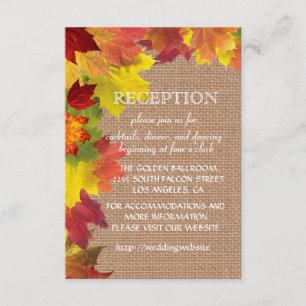 Fall Leaves Burlap Wedding Reception Enclosure Card
