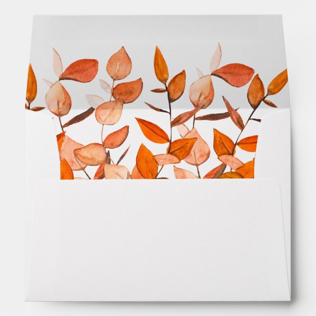 Fall Leaves Burnt Orange White Wedding Envelope (Back (Bottom))