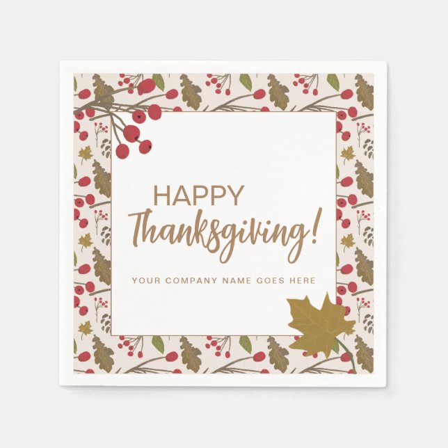 Fall Leaves Company Happy Thanksgiving Napkin (Front)