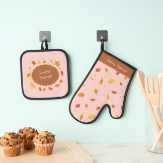 Fall Leaves Counting Blessings Baking Memories Oven Mitt & Pot Holder Set