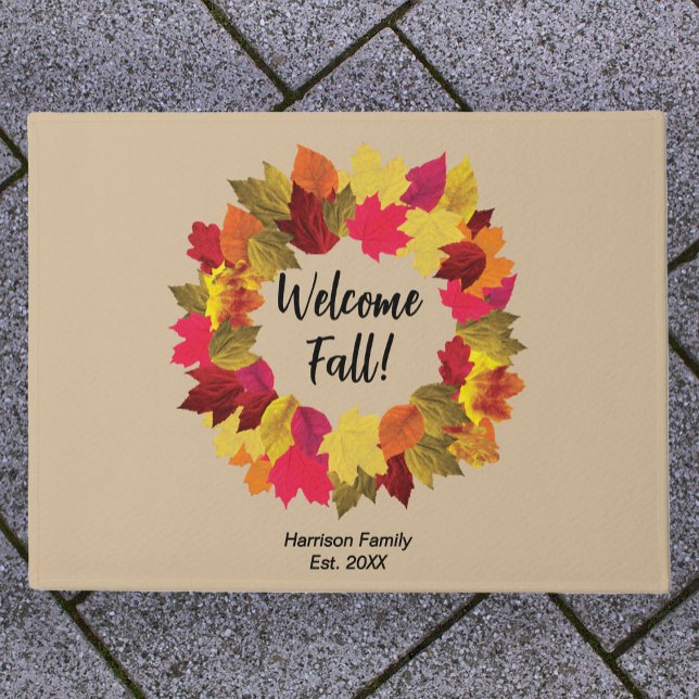 Fall leaves custom family name welcome doormat (Creator Uploaded)