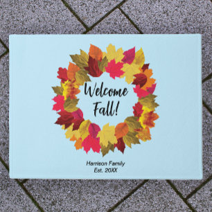 Fall leaves custom family name welcome doormat