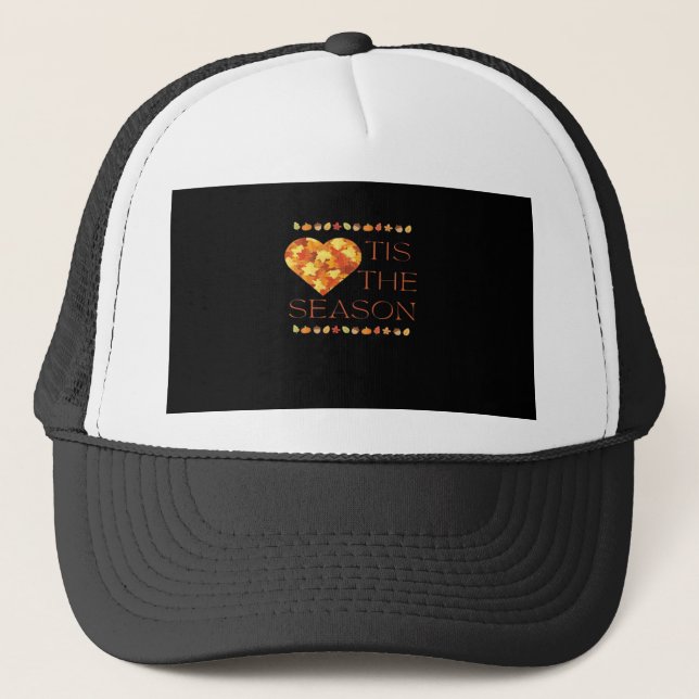 Fall Leaves Cute Autumn Graphic Thanksgiving Pumpk Trucker Hat (Front)