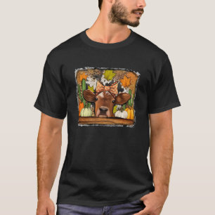 Fall Leaves Dairy Cow Mum Heifer Farming Farm Anim T-Shirt