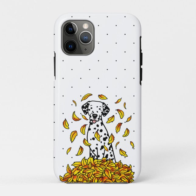 Fall Leaves Dalmatian (black 1) Dog Playing Cute Case-Mate iPhone Case (Back)