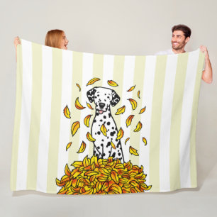 Fall Leaves Dalmatian (black 1) Dog Playing Cute Fleece Blanket