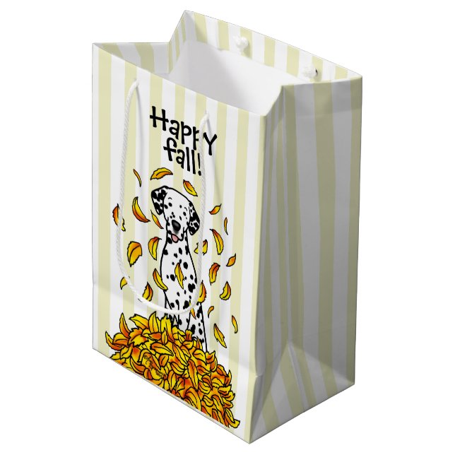 Fall Leaves Dalmatian (black 1) Dog Playing Cute Medium Gift Bag (Front Angled)