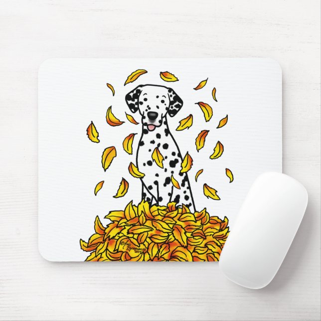 Fall Leaves Dalmatian (black 1) Dog Playing Cute Mouse Mat (With Mouse)