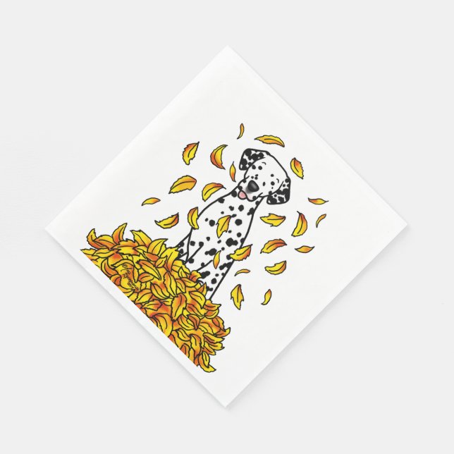 Fall Leaves Dalmatian (black 1) Dog Playing Cute Napkin (Corner)
