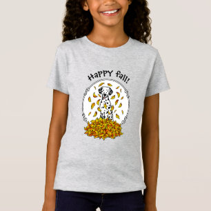 Fall Leaves Dalmatian (black 1) Dog Playing Cute T-Shirt
