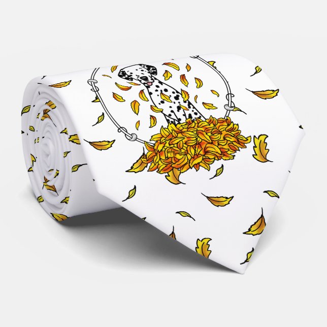 Fall Leaves Dalmatian (black 1) Dog Playing Cute Tie (Rolled)