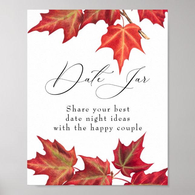 Fall Leaves Date Jar Fall Bridal Shower or Wedding Poster (Front)