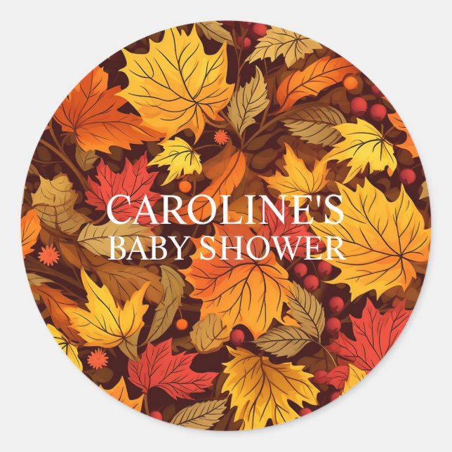 Fall Leaves Delights Baby Shower Classic Round Sticker (Front)