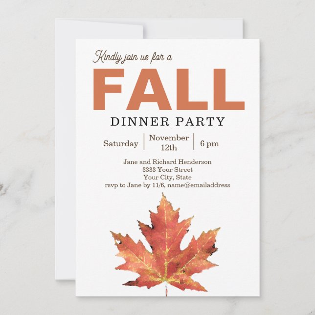 Fall Leaves Dinner Party Invitation (Front)