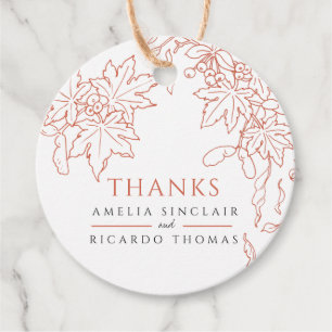Fall leaves drawing orange wedding thanks favour tags