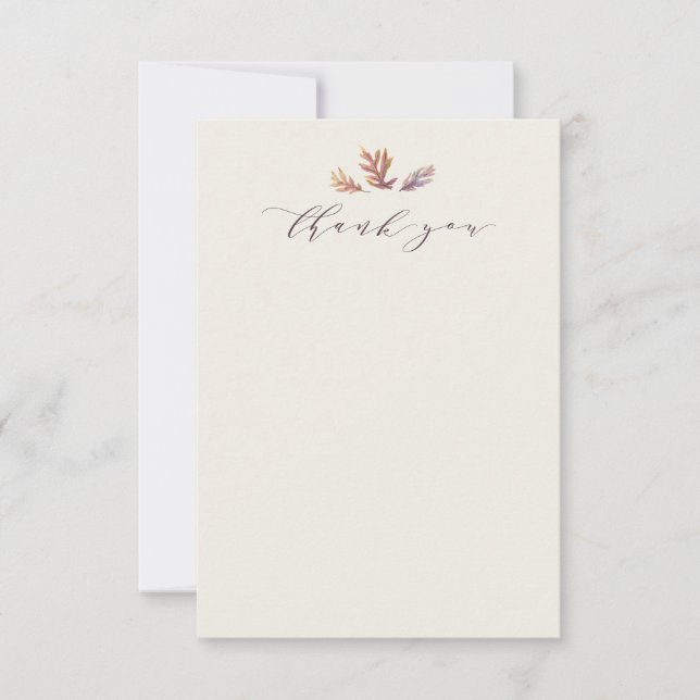 Fall leaves elegant autumn plum script thank you card (Front)