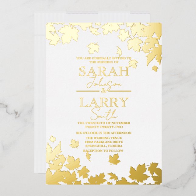 Fall Leaves Elegant Gold Traditional Wedding (Envelope)