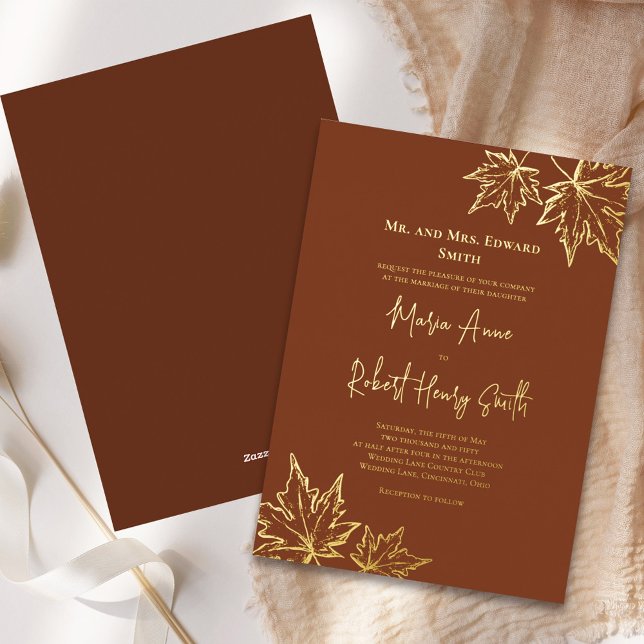 Fall Leaves Elegant Wedding Custom Gold (Gold foil fall leaves elegant wedding invitation.)