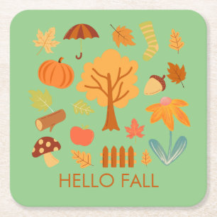 Fall Leaves Enjoy the Colourful Season Square Paper Coaster