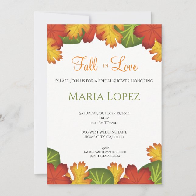 Fall Leaves Fall in Love Bridal Shower Invitation (Front)