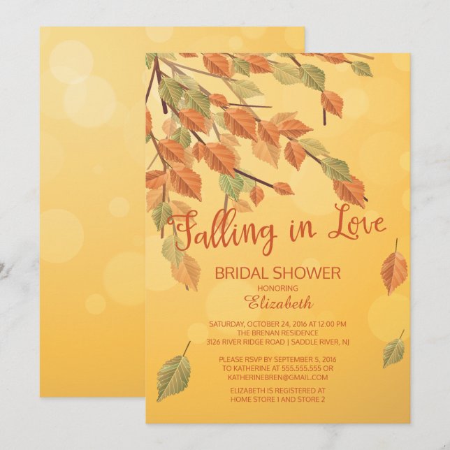Fall Leaves Falling In Love  Bridal Shower Invite (Front/Back)