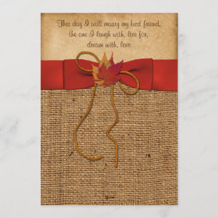 Fall Leaves FAUX Burlap, Wedding Invite - Orange
