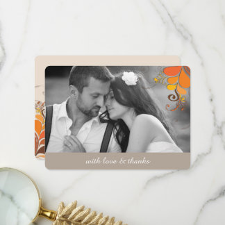 Fall Leaves Floral Swirls Wedding Thank You Photo Card