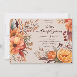 Fall Leaves Floral Thanksgiving Friendsgiving Invitation