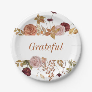 Fall Leaves Floral Thanksgiving Friendsgiving Paper Plate